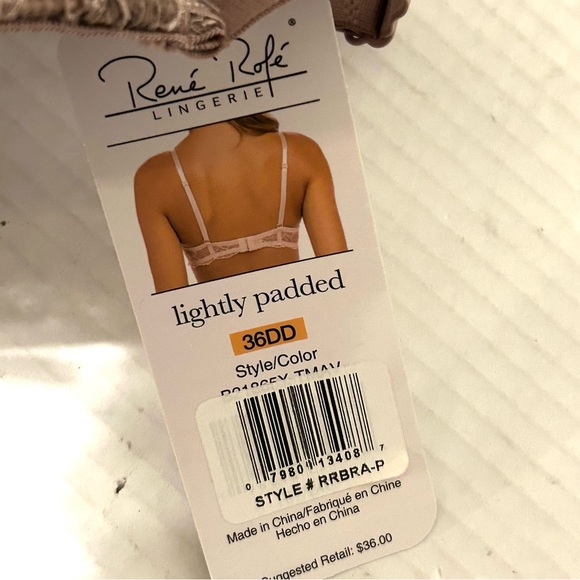 NEW Rene Rofe Bra Size 36DD Taupe Lace Lightly Padded Underwire Adjustable Strap - Picture 4 of 6